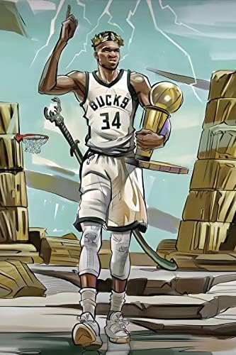 Giannis Antetokounmpo Poster 16"x24",Giannis Wall Art,Basketball Sports Wall Decor,Milwaukee Bucks Poster,Abstract Antetokounmpo Giannis Artwork Portrait Poster,Inspirational Painting Modern Home Decorations For Living Room Bedroom office - No Frame Posters