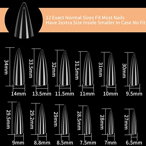 woshilaoDS 240 Pcs Clear Stiletto Nail Tips, Gel Full Cover Long Fake Nail Tips, Acrylic Press on Nails Tip - Image 2