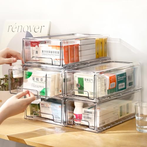 Image of clear Drawer-Type Plastic Storage Box Bins Organizer,Family First Aid Kits Medicine cabinet Box Organizer,Closet ,Shelf,Ointments, Adhesive Bandages,Cosmetics,Office Items (clear, 2L)