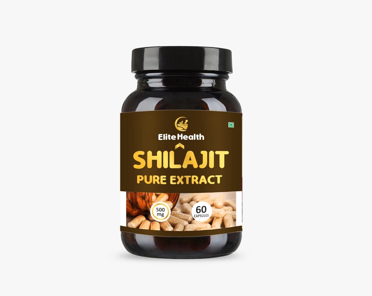 Elite Health SHILAJIT Capsules with Safed Musli and Ashwagandha Extract, Original Himalayan Shilajeet, Helps in Stamina, Strength, Vitality For Men & Women, 500mg, Pack of 1, Count-60 (Ayush Approved & GMP Certified)