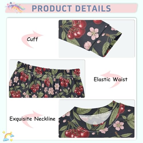 Pajama Sets Long Sleeve Cherry Floral Pattern Soft Comfy Sleepwear 2 Piece PJS 3-8T4