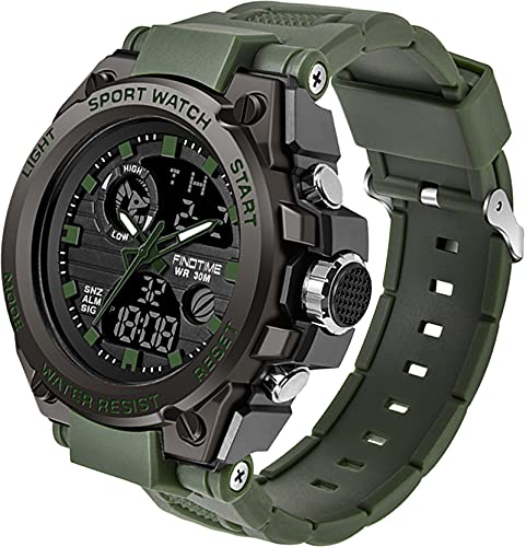Montre de sport pour homme,Affichage numérique,Analogique,Avec alarme,Stoop,Minuteur,Électronique,Résistant aux chocs,LED,Étanche,Pour l'extérieur,Couleur : jeunes., Vert militaire Cover