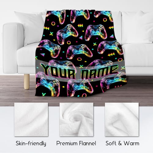 Custom Gamer Blanket for Boys - 50x60 Inches Cool Throw Gifts - Black Soft Fuzzy Blankets for Bed, Couch & Travel