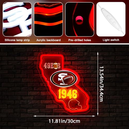 Image of Football Neon Sign for Wall Decor Football Logo Neon Light for Man Cave