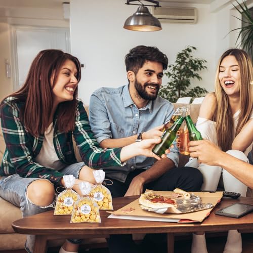 Image of 100 Set Housewarming Sticker Clear Popcorn Favor Bags Thanks for Popping by Popcorn Bags with Jute String Treat Bags for Housewarming Open house Party