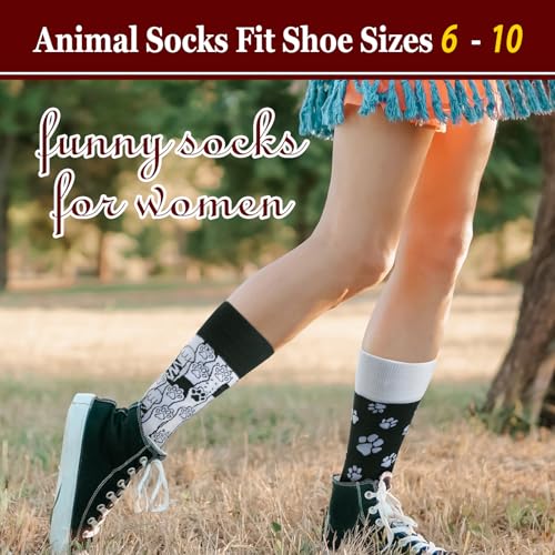 Funny Animal Socks for Women - Cute Dog and Cat Socks, Colorful Novelty Funny Socks for Animal Lover