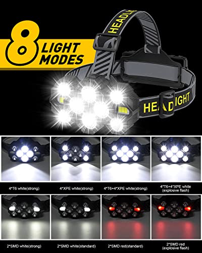 Victoper Headlamp Rechargeable, Super High Lumen Bright 10 Leds Head Lamp, 8+2 Modes Head Light With Red Light For Adult, Waterproof Head Flashlight For Outdoor Running, Hunting, Camping, Hiking #TOP4