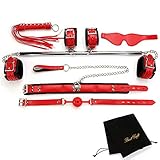 EXREIZST Expandable Spreader Bar Set and Premium Soft Pad Leather Straps System Set Adjustable Training Tools Sports Kit with Storage Bag, Silver and Red