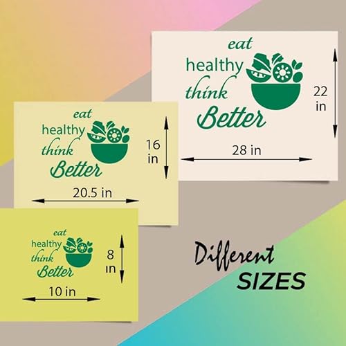 Wall Vinyl Decal Home Decor Art Sticker Eat Healthy Think Better Quote Phrase Salad Fruit Vegetable Vegetarian Food Kitchen Salad Bar Restaurant Room Removable Stylish Mural Unique Design 581 #TOP1