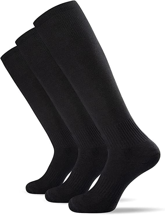 TMANI Football Socks Cushioned Wear Grip Socks Anti Slip, Blister Prevention Knee High Socks Moisture Wicking Athletic Football Basketball Hockey Sports Socks for Kid Men Women (3 Pairs)