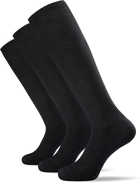 TMANI Football Socks Cushioned Wear Grip Socks Anti Slip, Blister Prevention Knee High Socks Moisture Wicking Athletic Football Basketball Hockey Sports Socks for Kid Men Women (3 Pairs)
