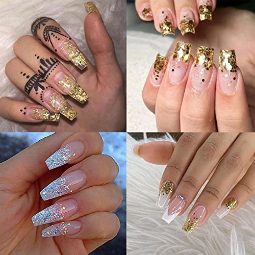 Gors Holographic Nail Foil Glitter Art Flake, 6 Jar Gold Holographic Nail Art Sequins Bright Colorful Shiny Nail Supplies Nail Glitter Nail Confetti Diy Nail Art Design Decoration Accessories #TOP1