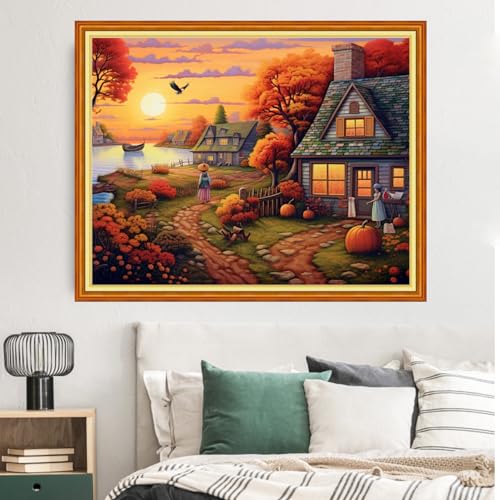 Image of Dimxvean Stamped Cross Stitch Kits,Cross Stitch Kits for Adults Beginners,Embroidery Kits Full Range of Cross Stitch Stamped Kits Needlepoint Kits Cross Stitch Patterns-Seaside Home 16x20 inch
