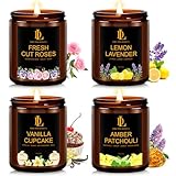 4 Pack Candles for Home Scented, 28 oz Soy Aromatherapy Candle Set, Christmas Holiday Candle Gifts for Women, Scents of Fresh Cut Roses/Lemon Lavender/Vanilla Cupcake/Amber Patchouli