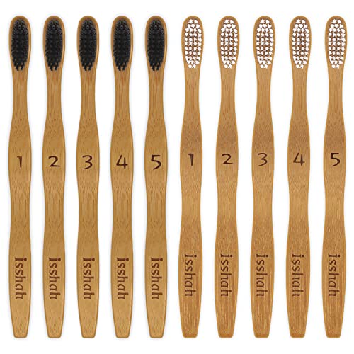 Bamboo Toothbrush Biodegradable Natural Bamboo Handle with BPA Free Bristles, Pack of 10