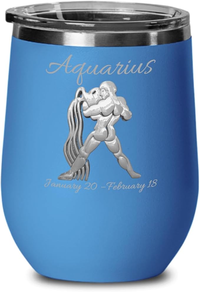 Aquarius Wine Glass, Metallic Zodiac sign 12oz Aquarius Wine Tumbler, Aquarius Sign Mug, Wine glass for Aquarius Dad Mom for birthday Christmas