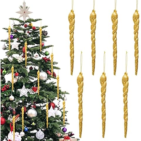 30 Pcs Icicle Christmas Tree Decorations 5.12 inches Twisted Plastic Icicle Christmas Ornaments Icicle Baubles Twinkly Icicle Tree Decoration for Christmas Tree Xmas Party Hanging Supplies(Gold) Cover