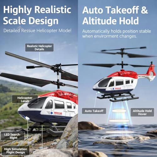 Image of SUPER TOY RC Helicopter 2.4 GHz Remote Controlled Flying Helicopter Toy with LED Lights, One Button Start & Altitude Hold Function Gift for Kids Boys