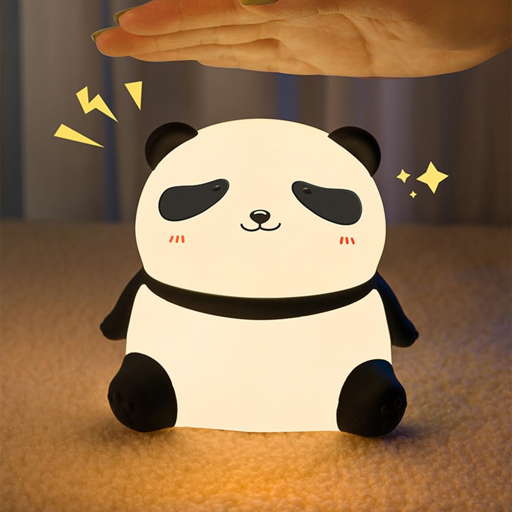 RuiDay Panda Night Light Kids, Cute Silicone LED Baby Night Light with Touch Control, Portable Rechargeable Bedside Lamp, 3 Modes Timer, Gifts for Kids Girls Boys