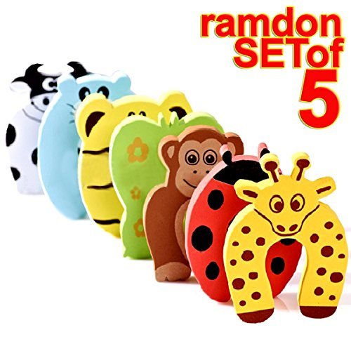 The Wolf Moon Children Safety No Finger Pinch Foam Door Stopper. Colorful Cartoon Animal Cushion - Ramdom Bundled Baby Child Kid Cushiony Finger Hand Safety, Curve Shaped Door Stop Guard 5 PCS Set