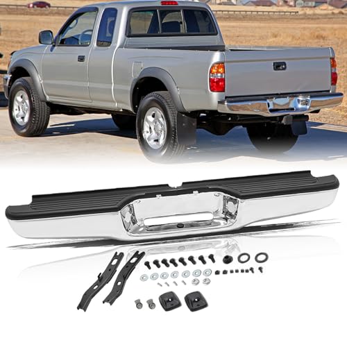 Aosky Rear Step Bumper Assembly for 1995 to 2004 Toyota Tacoma w/o Sensor Hole Back Bumper Chrome