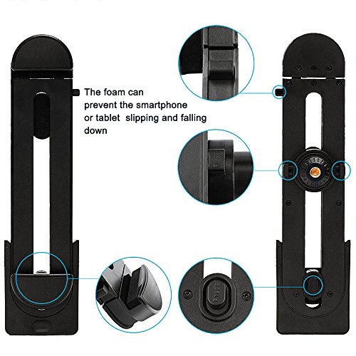 YuCool - Adaptador para trípode, soporte universal ajustable para todos los iPad Pro, Surface, Smartphone, Tablet, palo selfie + mini trípode de metal ligero – negro
