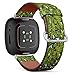 CJBROES Replacement Leather Watch Band, Compatible with Fitbit Versa 3 and Fitbit Sense of Wristband Bracelet Accessory - Watercolor Tropical Leaves