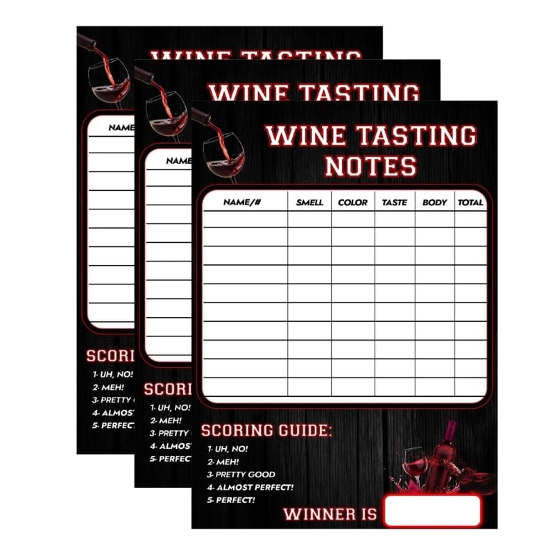 Pack Of 3 Wine Tasting Scorecards Convenient And Portable For Parties And
