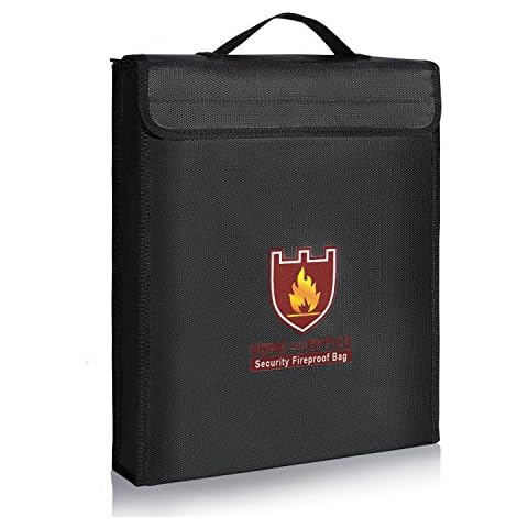 ENGPOW Fireproof Document Bag a4 Fire and Water Resistant Contract Money Battery Safe Bag Silicone Coated Fiberglass,Zipper,Maximum Storage (15×12×3 inch) Cover