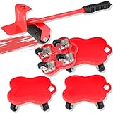 Robustes Möbelhebe-Werkzeugset mit Rädern, höhenverstellbarem Hebehebel und 4 leisen Lenkrollen, 360°-Drehung, Bewegen von Haushaltsgeräten, Sofas und Klavieren (rot)