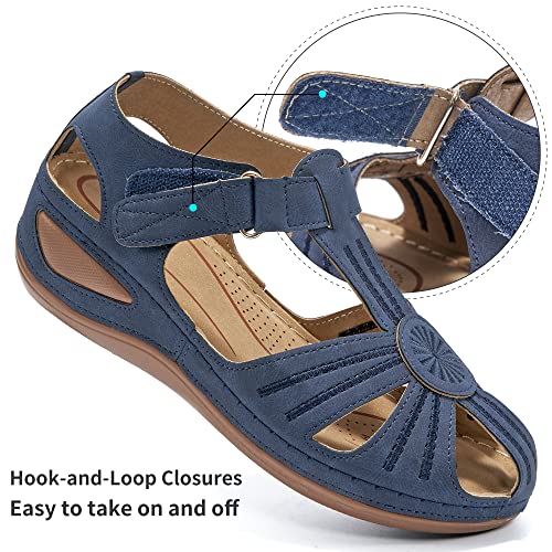 Duoyangjiasha Women Summer Sandals Beach Wedge Sandals Bohemia Flip-Flop Ankle Strap Causal Comfortable Round Toe Gladiator Outdoor Shoes #TOP2