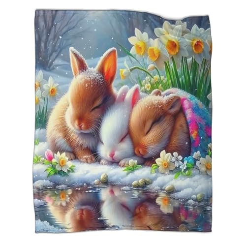 Couverture lapin impression 3D plaid lit microfibre douce 127x152cm