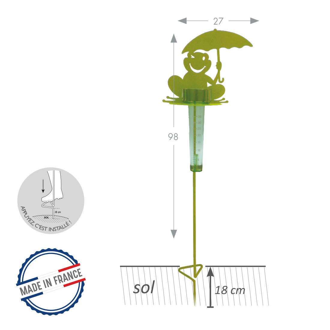 Louis Moulin Halterung für Regenmesser Frosch AnisHt, 1,16 m, Pergola, Anisgrün