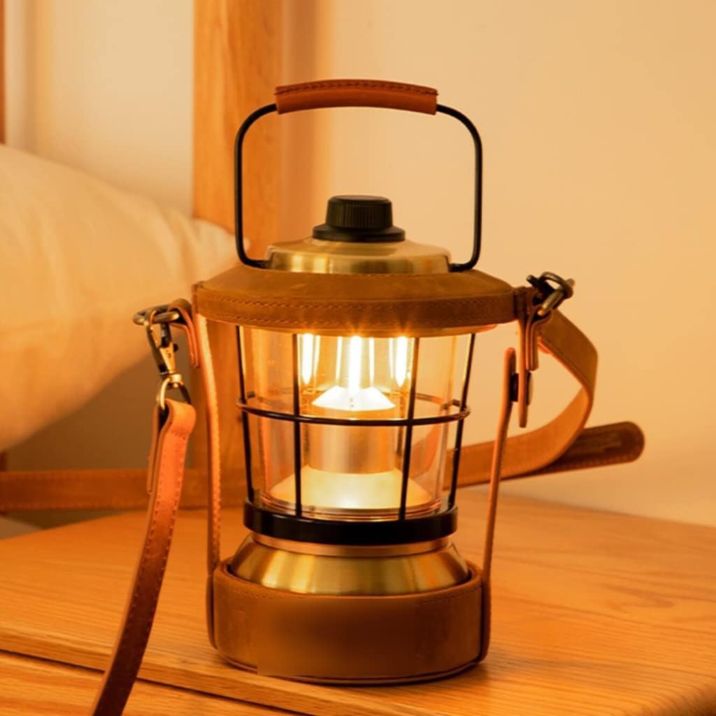 Lanterna da campeggio retrò, ricaricabile impermeabile, luce LED atmosferica, lampada portatile a batteria lunga per escursionismo, patio, emergenza, regalo in ottone