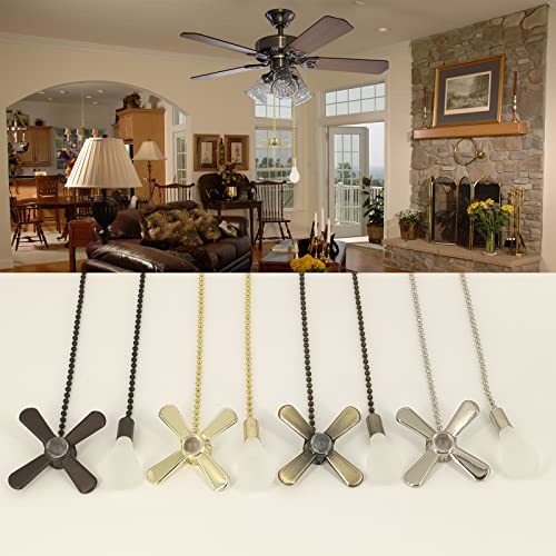 Image of 12 inch Ceiling Fan Pull Chain with Decorative 3 mm Frosted Light Bulb and Fan Cord Extender Chains for Mounted Ceiling Fans and Light Fixtures (Gold)