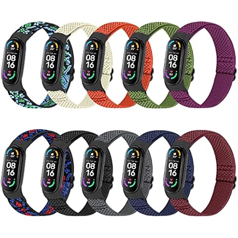 TumpCez 10 Pack Solo Loop Elastic Band Compatible With Xiaomi Mi Band 7 6 5 4 3/Amazfit Band 5, Adjustable Nylon Sport Replacement Wrist Strap for Women Men Cover