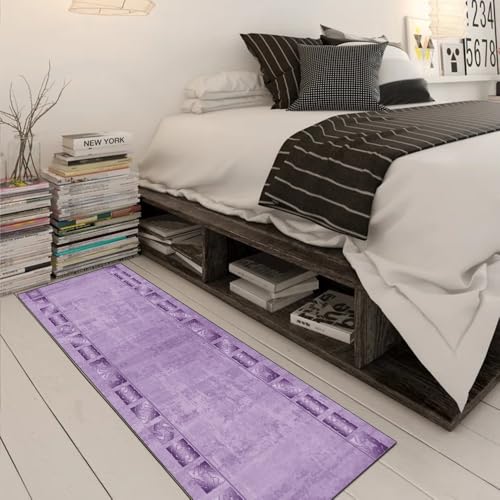 Alfombra de pasillo morada lavable de 80x280 cm con diseño vintage 3