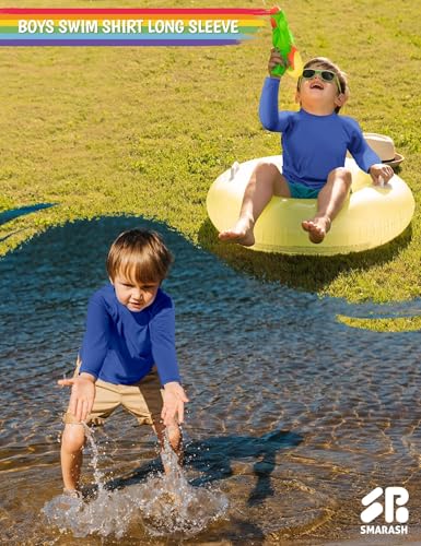 Image of Boys Rash Guard Swim Shirts Long Sleeve UPF 50+ Swimwear Toddler Kids Sun Protection SPF Water Surfing Swimming Shirts 0-16Y