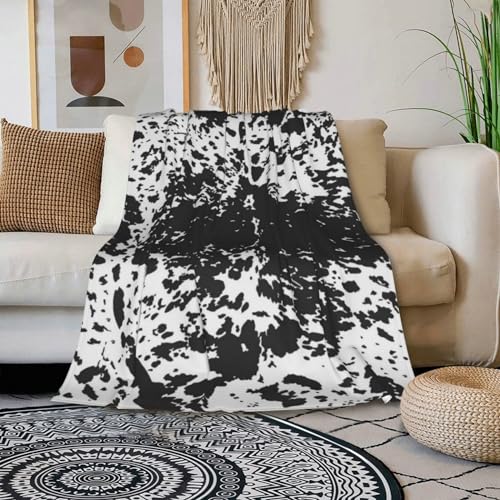 HGOD DESIGNS Cowhide Print Flannel Fleece Bed Blanket 40 x 50 inch Black & White Cow Spots Pattern Throw Blanket Lightweight Cozy Plush Blanket for Bedroom Living Rooms Sofa Couch - Image 3