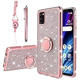 KuDiNi for Alcatel TCL A3X Case, A600Dl Case for Women Glitter Crystal Soft Clear TPU Luxury Bling Protective Cover with Kickstand Strap for TCL A3X A600Dl(Glitter Rose)