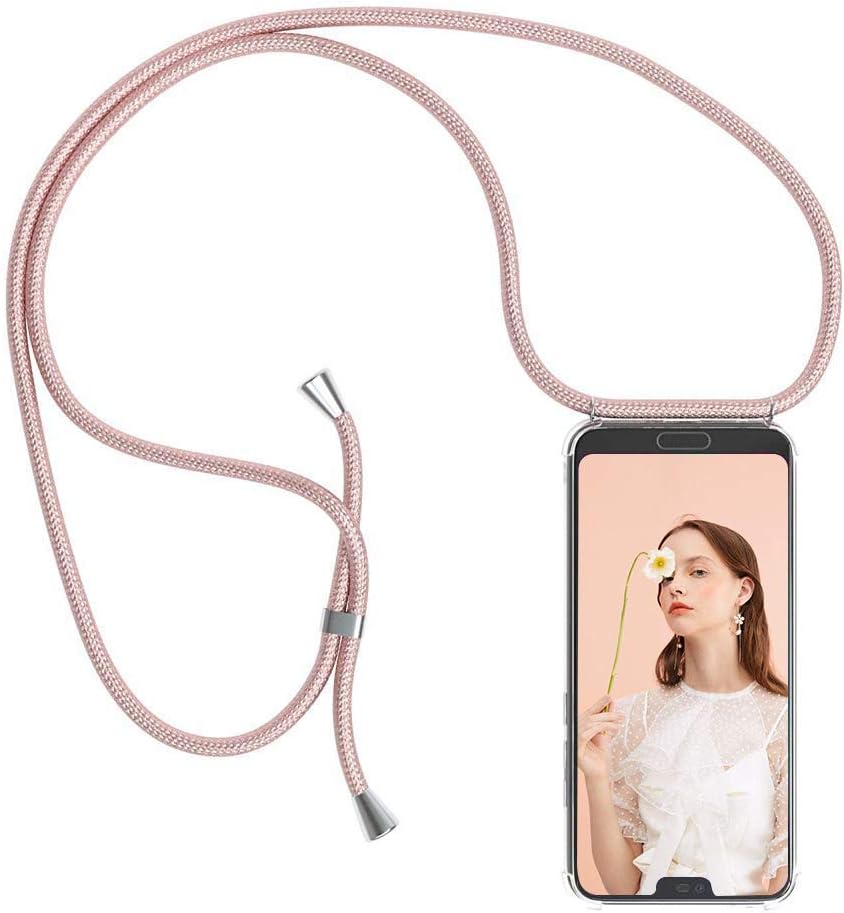 Funda con Cuerda para Huawei Honor 8X, Carcasa Transparente TPU Suave Silicona Cover Case Cubierta con Colgante Ajustable Collar Correa de Cuello Cadena Cordón/Funda Colgante movil con Cuerda
