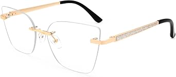 Dollger Rimless Cat Eye Blue Light Blocking Glasses for Women Metal Frameless Cute Anti Bluelight Glasses for Computer