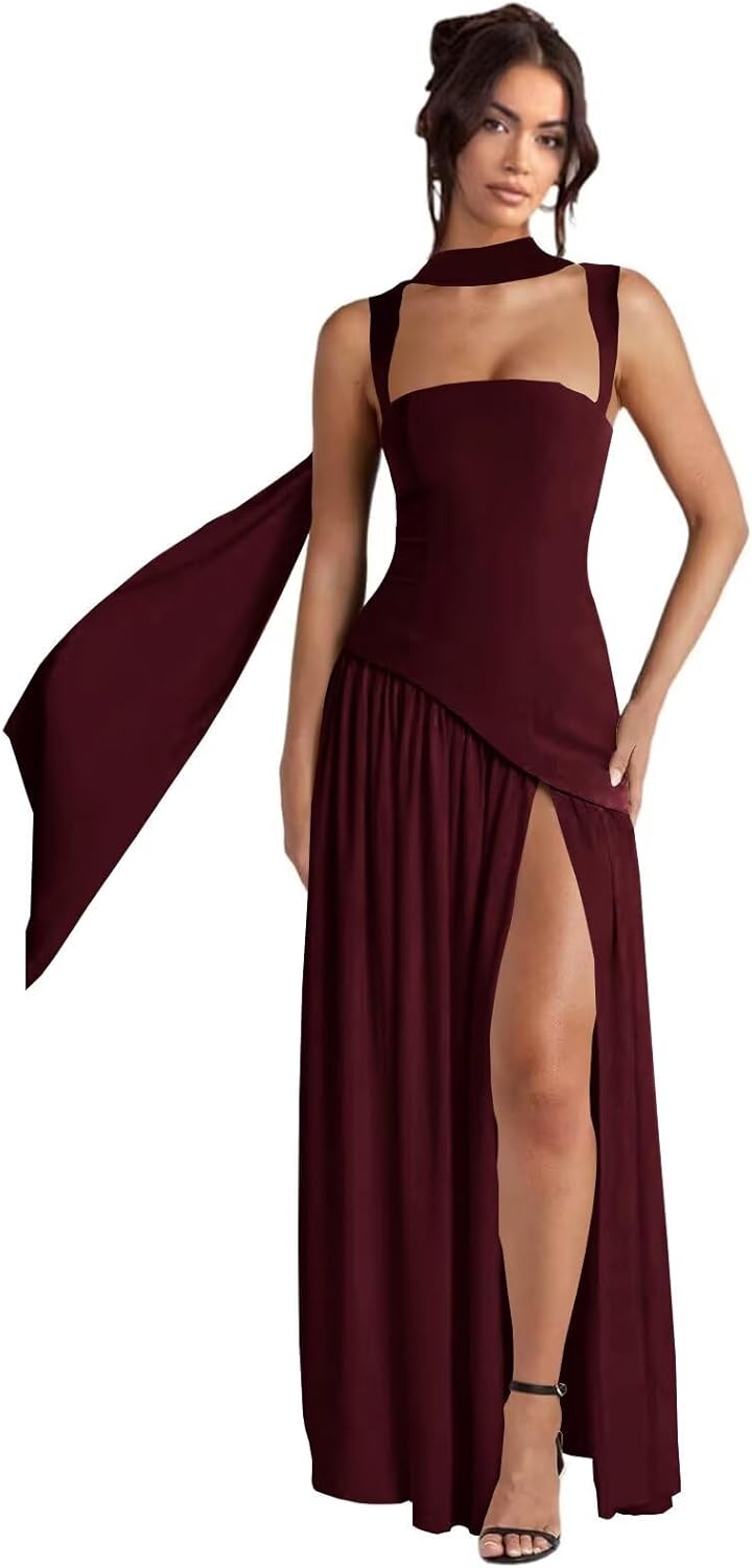 UZN Scarf Bridesmaid Dresses 2025 for Women with Slit Spaghetti Straps Drop Waist Chiffon Formal Party Gowns