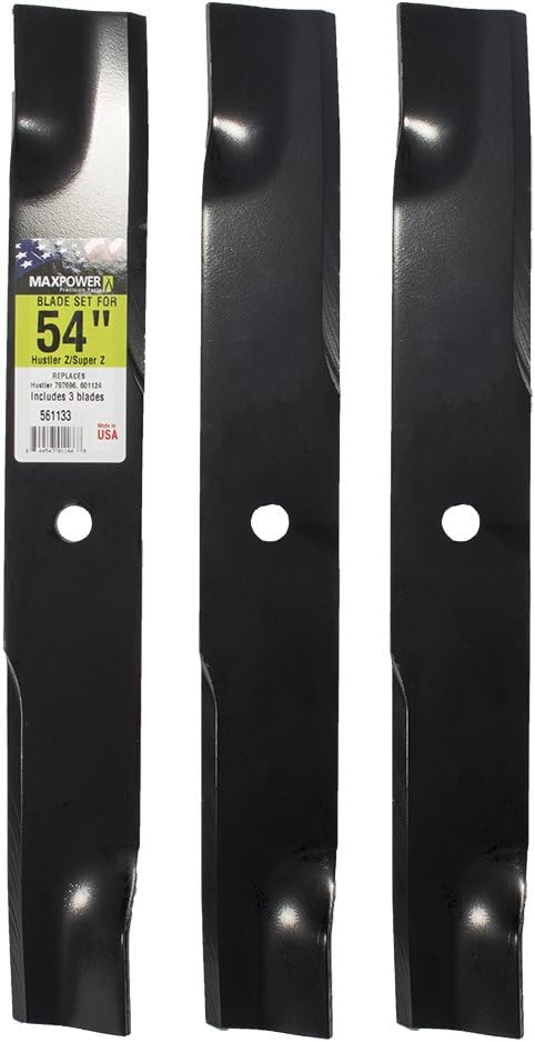 Maxpower 561133B 3 Set for 54 in. Cut Hustler Mowers Replaces OEM #'s 601124 and 797696, Pack of 3 blades