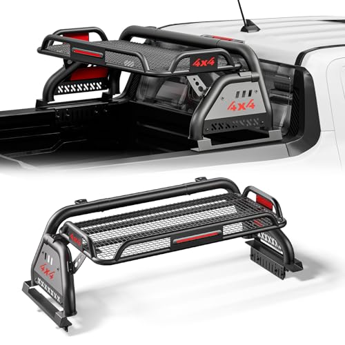SYHVU Roll Bar for Truck with Cargo Basket, Adjustable Sport Bed Bar Chase Rack Compatible with Full-Size Pickup Trucks Ford F-150, Chevy Silverado 1500, Ram 1500, GMC Sierra 1500, Tundra, Titan