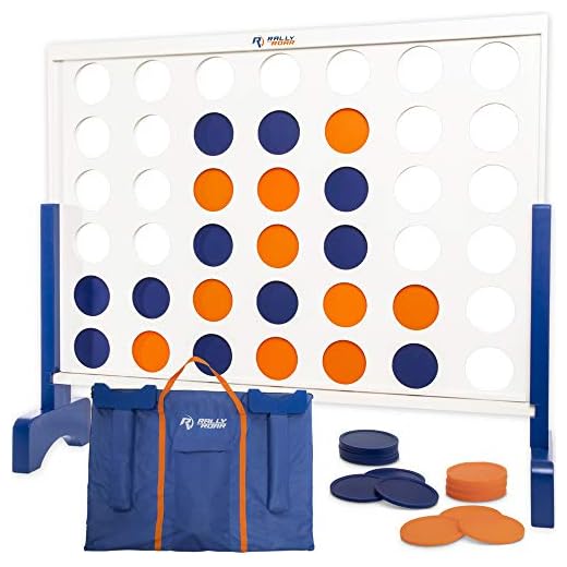 Giant 4 in A Row, 4 to Score with Carrying Bag - Premium Wooden Four Connect Game Set in 3' White Wood by Rally & Roar - Oversized Family Outdoor Party Games for Backyard, Lawn, Parties, Bar Game