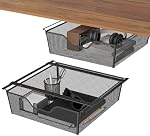 Under Organisateur de tiroirs de bureau Pas de forage 2 Pack sous table tiroirs de rangement glisser Mesh métal sous bureau tiroir adhésif caché pour cuisine de bureau