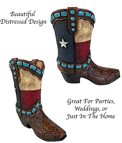 Urbalabs Western Cowboy Boot Texas Flag Teal Gem Vase Distressed Decorative Cowboy Boots With Spurs Home Office Rustic Decor Country Living Wedding Centerpiece #TOP3