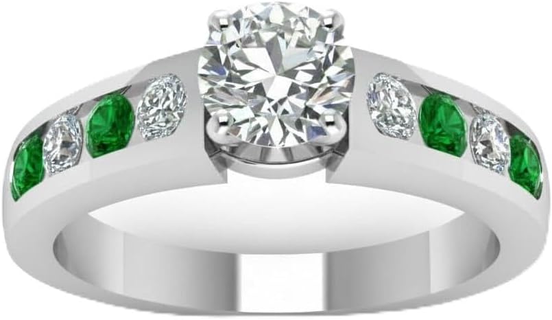 Choose Your Gemstone Channel Set Diamond CZ Ring Sterling Silver Round Shape Side Stone Engagement Rings Everyday Jewelry Wedding Jewelry Handmade Gifts for Wife US Size 4 to 12