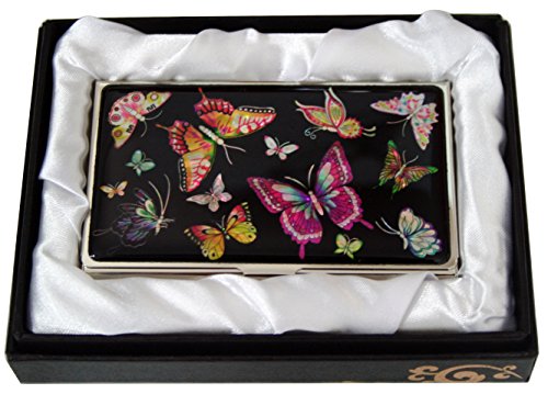 Preisvergleich Produktbild Perlmutt Design Visitenkartenetui Schmetterling Metall SchwarzBusiness Card Edel